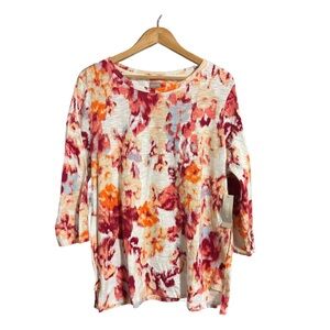 NEW Chico's 3 (16) Pink Orange Burgundy Abstract Print Top 3/4 Sleeve